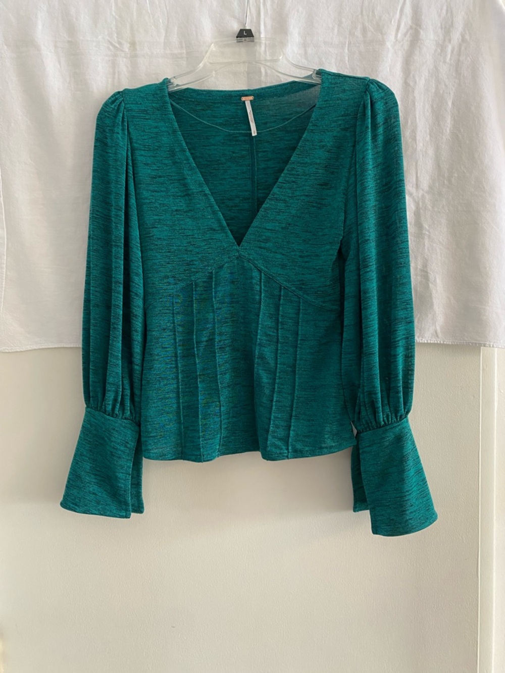 Free People V-Neck Long Sleeve Teal Women's Top. Small